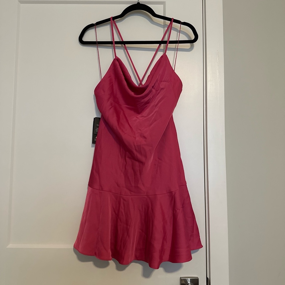Aidan Mattox Hot Pink Cowl Neck Mini Dress with Flare Skirt